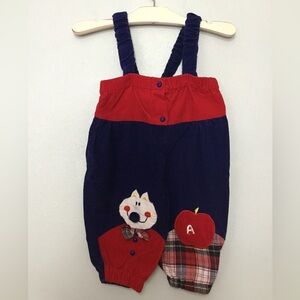 Vintage Tiny Tots Originals Corduroy Bibs Overalls Pants Kitty Cat Bow